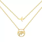 Világutazó ezüst nyaklánc repülővel és földgömbbel arany színben