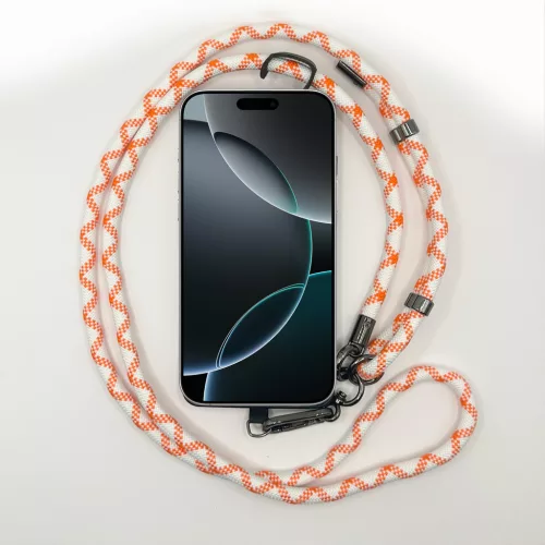 Fehér-Narancs Rombuszmintás - Univerzális Hosszú Telefonpánt Karabinerrel