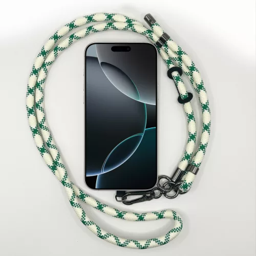 Fehér-Zöld Rombuszmintás - Univerzális Hosszú Telefonpánt Karabinerrel