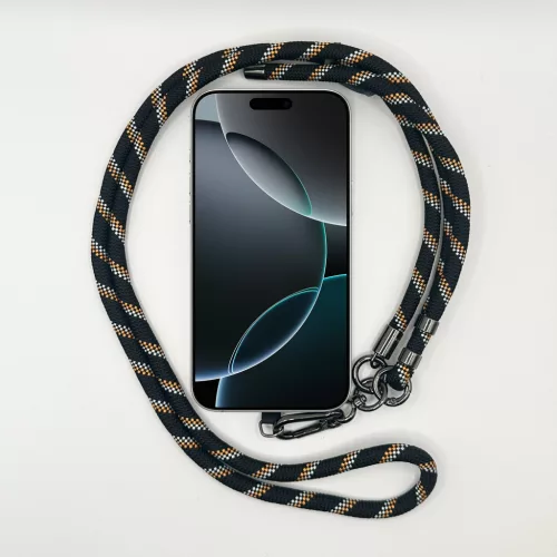 Fekete-Narancs-Fehér Rombuszmintás - Univerzális Hosszú Telefonpánt Karabinerrel