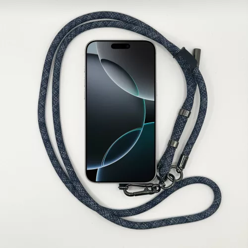 Farmerkék Szemcsés - Univerzális Hosszú Telefonpánt Karabinerrel