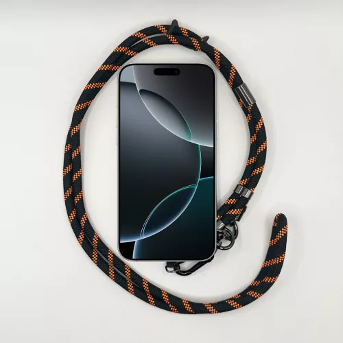 Fekete-Narancs Rombuszmintás - Univerzális Hosszú Telefonpánt Karabinerrel