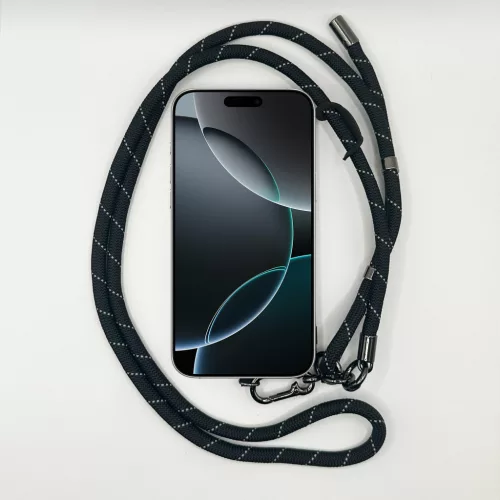 Fekete Fényvisszaverős - Univerzális Hosszú Telefonpánt Karabinerrel