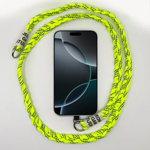 Neonzöld - Szövegcímkés Fonott Hosszú Telefonpánt