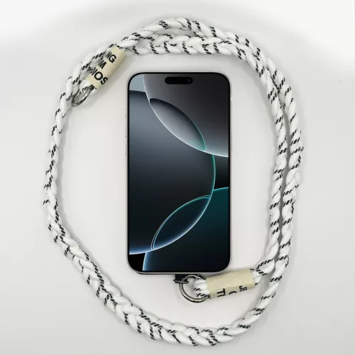 Fehér-Fekete - Szövegcímkés Fonott Hosszú Telefonpánt