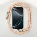 Barackrózsaszín - Szövegcímkés Fonott Hosszú Telefonpánt