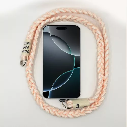 Barackrózsaszín - Szövegcímkés Fonott Hosszú Telefonpánt