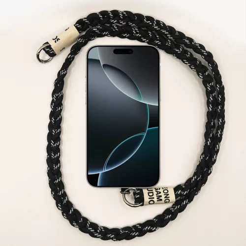 Fekete-Fehér - Szövegcímkés Fonott Hosszú Telefonpánt