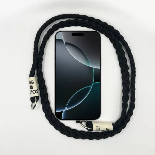 Egyszínű Fekete - Szövegcímkés Fonott Hosszú Telefonpánt