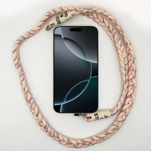 Púderrózsaszín-Szürke - Szövegcímkés Fonott Hosszú Telefonpánt