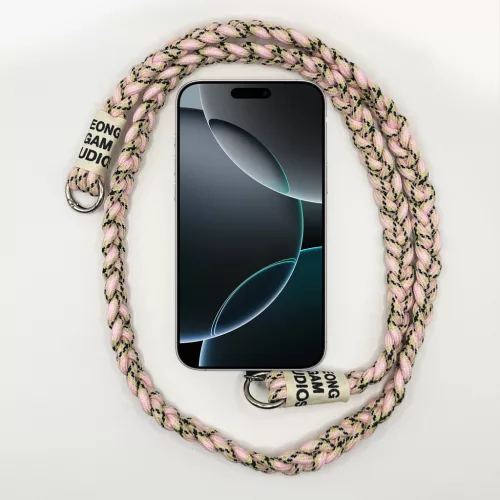 Púderrózsaszín-Fekete - Szövegcímkés Fonott Hosszú Telefonpánt