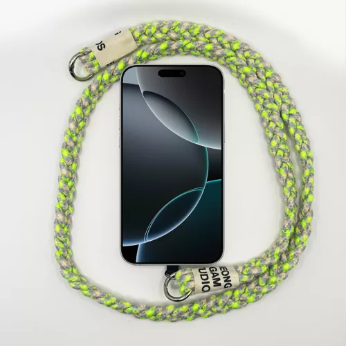 Szürke-Neon - Szövegcímkés Fonott Hosszú Telefonpánt Karabinerrel