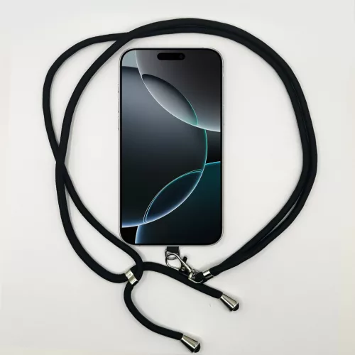 Egyszínű Fekete - Univerzális Hosszú Telefonpánt Ezüst színű Karabinerrel