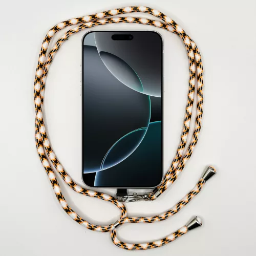 Fehér-Narancs Fekete Rombuszmintás - Univerzális Hosszú Telefonpánt Karabinerrel