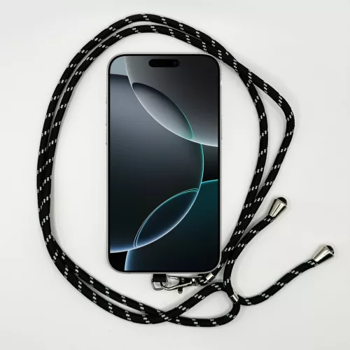 Fekete-Fehér Cikk-Cakk Mintás - Univerzális Hosszú Telefonpánt Karabinerrel