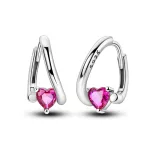 Pink Szíves Íves Ezüst Fülbevaló
