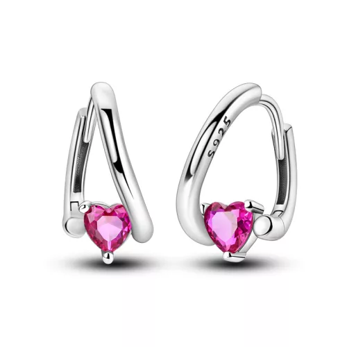 Pink Szíves Íves Ezüst Fülbevaló