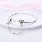Pink Szíves Lakat Ezüst Karkötő - 19 cm