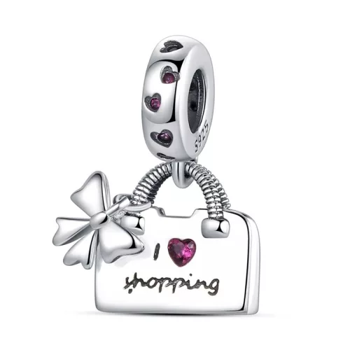 „I Love Shopping” Ezüst Függő Charm