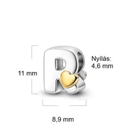 Arany színű Szíves R Betű Ezüst Charm