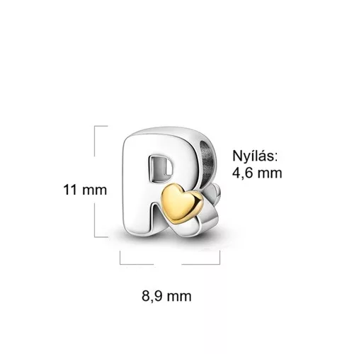 Arany színű Szíves R Betű Ezüst Charm
