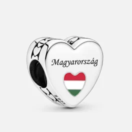 Magyarország Feliratos Ezüst Szív Charm