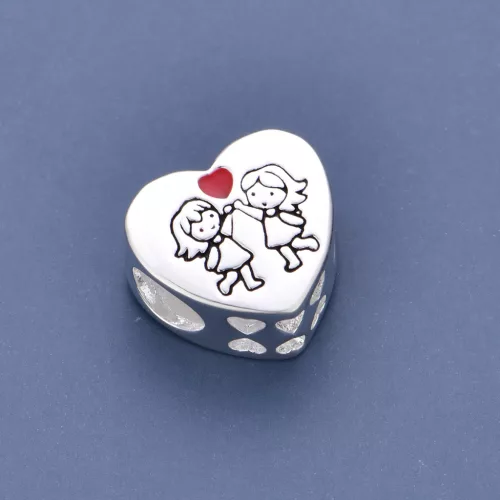Ezüstözött Sister Forever szív charm