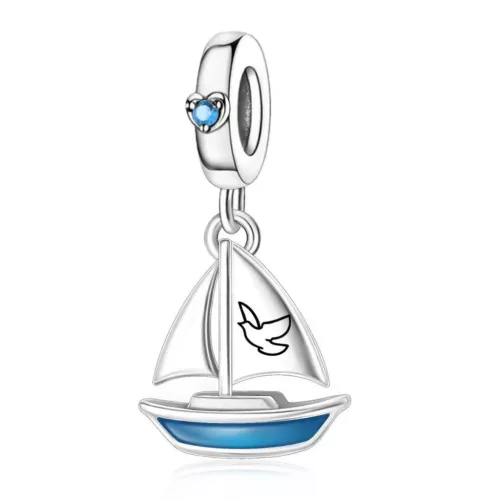 Ezüstözött vitorlás hajó charm