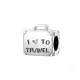 Ezüstözött 'I love to travel' bőrönd charm
