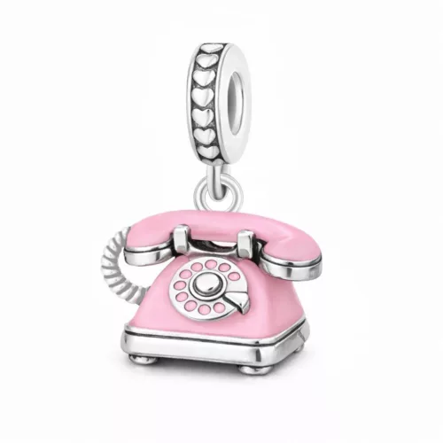 Ezüstözött rózsaszín telefon medál