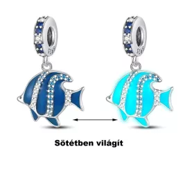 Világító Kék Halacska Ezüst Függő Charm