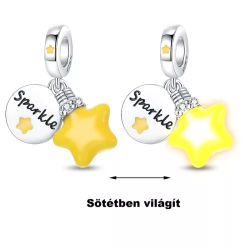 Világító Csillag és „Sparkle” Ezüst Függő Charm