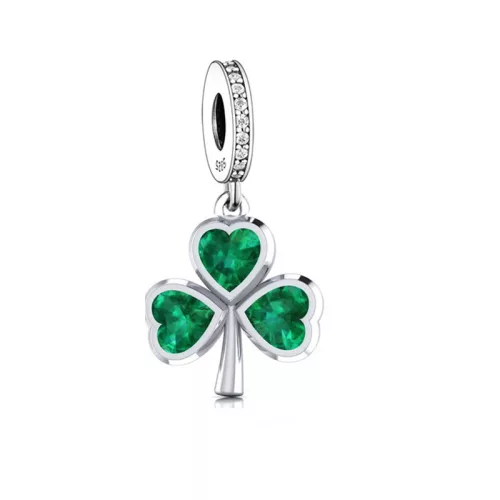 Zöld lóhere ezüst függő charm