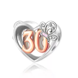 Pillangós Ezüst Szív Charm  30-as számmal 