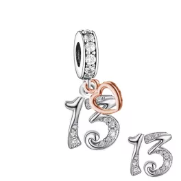 Ezüst Évszám Függ Charm Szívvel 13-as számmal