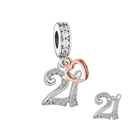 Ezüst Évszám Függ Charm Szívvel 21-es számmal