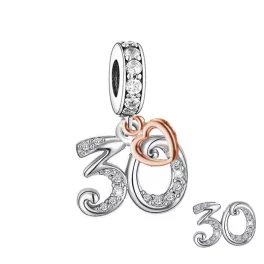 Ezüst Évszám Függ Charm Szívvel 30-as számmal