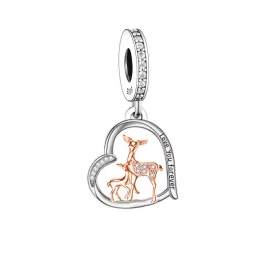 Őzike gidájával ezüst függő charm 