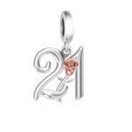 21 szám szívben rosegold rózsával ezüst függő charm