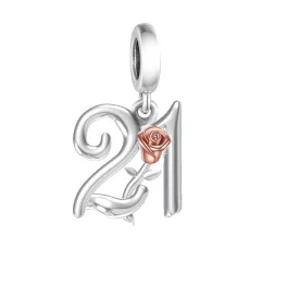21 szám szívben rosegold rózsával ezüst függő charm