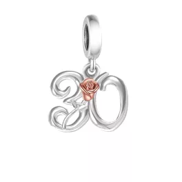 30 szám szívben rosegold rózsával ezüst függő charm