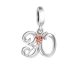 30 szám szívben rosegold rózsával ezüst függő charm