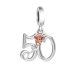 50-es szám szívben rosegold rózsával ezüst függő charm