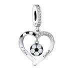 Szívben függő focilabda ezüst függő charm