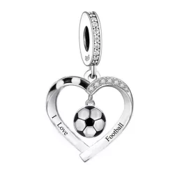 Szívben függő focilabda ezüst függő charm