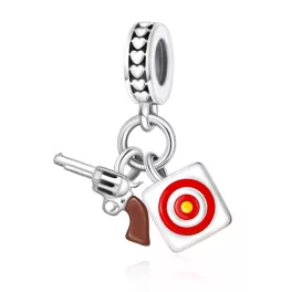   Cél lövészet ezüst függő charm céltáblával pisztollyal