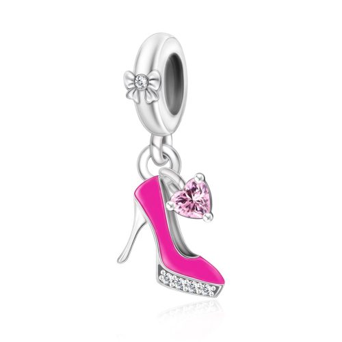Pink tűsarkú cipő csajos ezüst függő charm