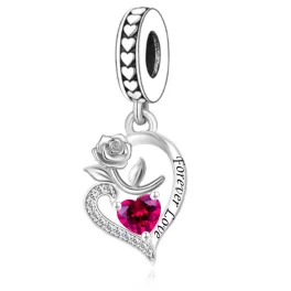   Rózsa és Szív "Forever Love"  Ezüst függő Charm