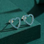 Türkizkék köves szív alakú ezüst fülbevaló