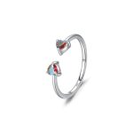 Piros szíves ezüst ékszerszett karkötő gyűrű fülbevaló